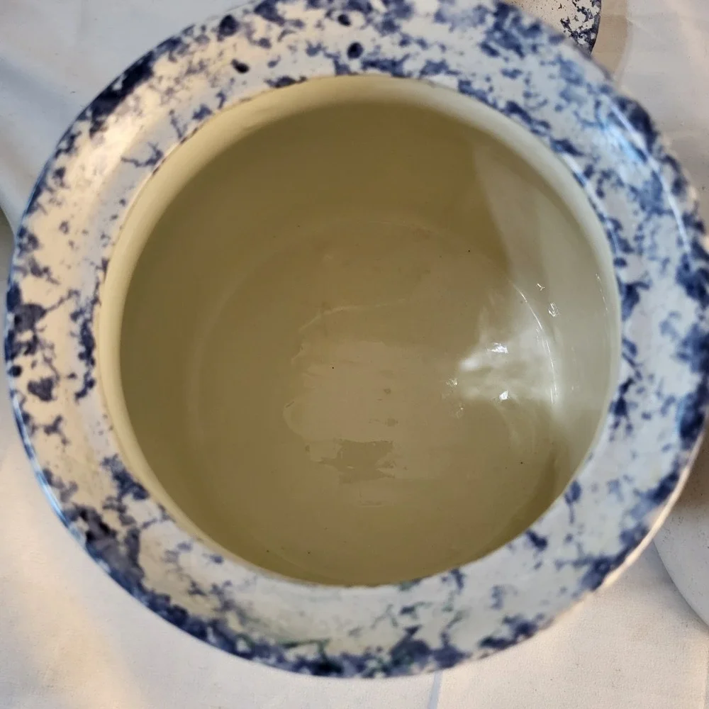 Set of 3 Country Blue Hearts Sponge Stoneware Canister Set Cottagecore